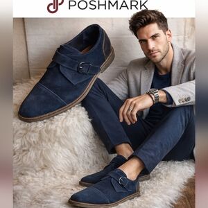 La Milano Navy Suede Double Monk Strap Dress Shoes Men’s Size 11